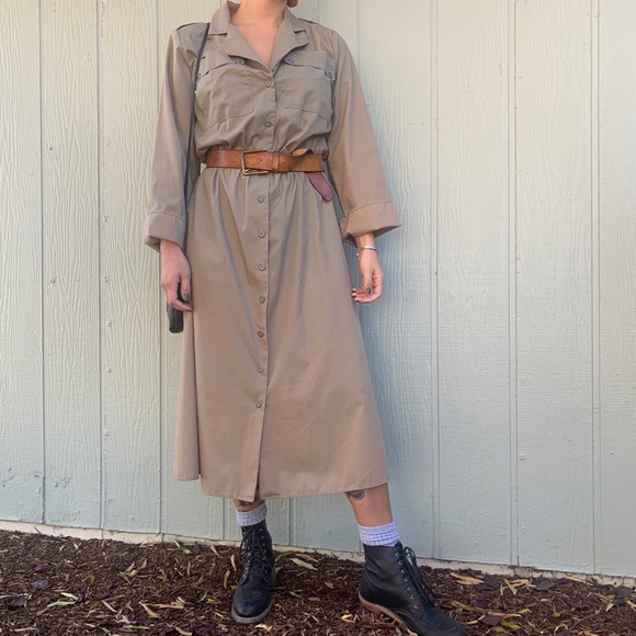 Vintage Khaki Trench Dress - Picture 2 of 3